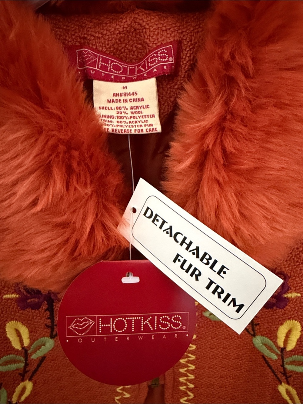Hot Kiss Vintage-Inspired Orange Cropped Faux-Fur Collar Jacket - Picture 2 of 5